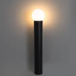 Lampadaire d'extérieur noir avec globe en verre opale 80 cm IP44 - Huma