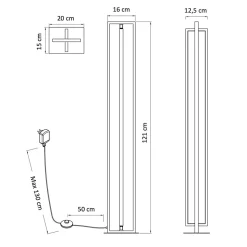 Lampadaire d'interieur noir rectangulaire LED dimmable - Otso