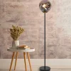 Lampadaire d'intérieur design Riga 155cm métal et verre gris fumé compatible LED