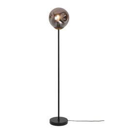 Lampadaire d'intérieur design Riga 155cm métal et verre gris fumé compatible LED