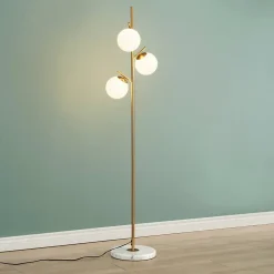 Lampadaire doré 3 globes blanc - Estrela