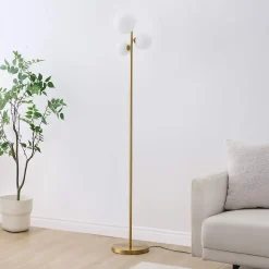 Lampadaire doré trois boules de verre blanc 150 cm - Melinda