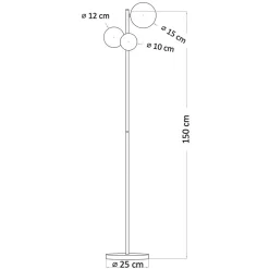 Lampadaire doré trois boules de verre blanc 150 cm - Melinda