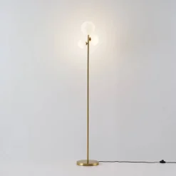 Lampadaire doré trois boules de verre blanc 150 cm - Melinda