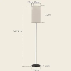 Lampadaire droit style contemporain H.161 cm métal noir abat-jour beige effet lin