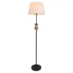 Lampadaire 'ELINA' hauteur 155 cm, D: 38 cm, métal noir/brun, abat-jour textile blanc, E27