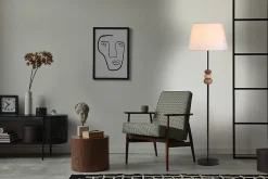 Lampadaire 'ELINA' hauteur 155 cm, D: 38 cm, métal noir/brun, abat-jour textile blanc, E27