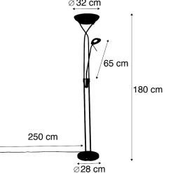 Lampadaire en acier avec LED et variateur d'intensité avec liseuse - Empoli