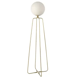 Lampadaire en acier doré avec abat-jour en verre blanc élégant