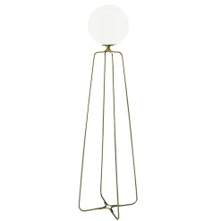 Lampadaire en acier doré avec abat-jour en verre blanc élégant