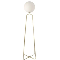 Lampadaire en acier doré avec abat-jour en verre blanc élégant