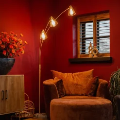 Lampadaire en arc bronze avec marbre et verre ambre 3 lumières - Nina