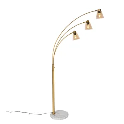 Lampadaire en arc bronze avec marbre et verre ambre 3 lumières - Nina
