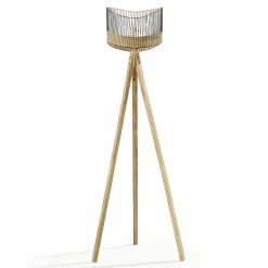 Lampadaire en manguier massif et rotin Oviala