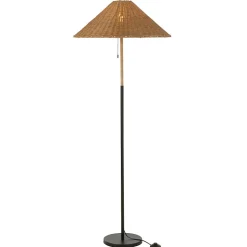 Lampadaire en métal et rotin noir et naturel 61x61x154 cm