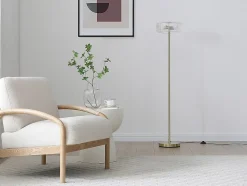 Lampadaire en verre et laiton doré - D.30 x H.145 cm- LACAYA