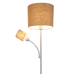 Lampadaire FILOMENA 165 cm metal plastique textile nickel mat brun hauteur 165 cm D: 30 cm douille E27 interrupteur