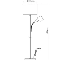 Lampadaire FILOMENA 165 cm metal plastique textile nickel mat brun hauteur 165 cm D: 30 cm douille E27 interrupteur