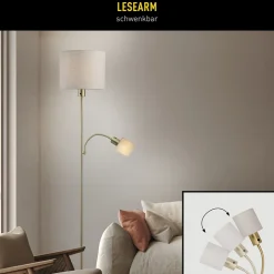 Lampadaire FILOMENA 165 cm style moderne metal plastique textile laiton mat beige hauteur 165 cm D: 30 cm douille E27 interrupteur