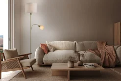 Lampadaire FILOMENA 165 cm style moderne metal plastique textile laiton mat beige hauteur 165 cm D: 30 cm douille E27 interrupteur