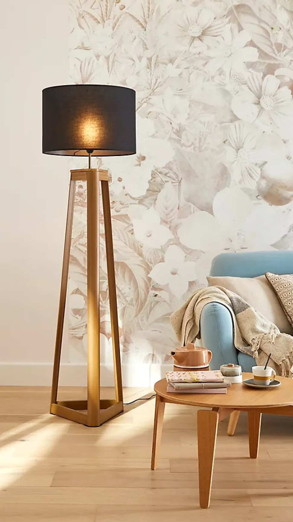 Lampadaire Honore Corep E27 IP20 60W bois foncé noir