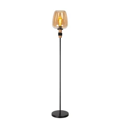 Lampadaire Ilona pied métal noir abat-jour en verre IP20 E27 40W Ø34 x H.150cm Lucide