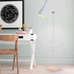 Lampadaire Industriel Blanc Abat-jour en Aluminium avec Intérieur Doré en Nid dAbeille E27 pour Salon