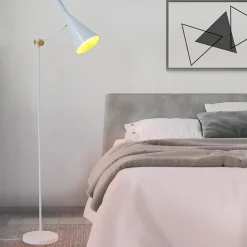 Lampadaire Industriel Blanc Abat-jour en Aluminium avec Intérieur Doré en Nid dAbeille E27 pour Salon