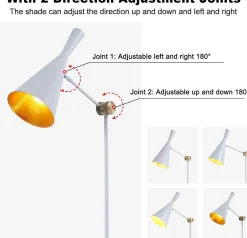 Lampadaire Industriel Blanc Abat-jour en Aluminium avec Intérieur Doré en Nid dAbeille E27 pour Salon