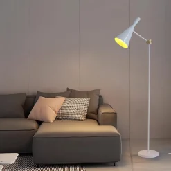 Lampadaire Industriel Blanc Abat-jour en Aluminium avec Intérieur Doré en Nid dAbeille E27 pour Salon