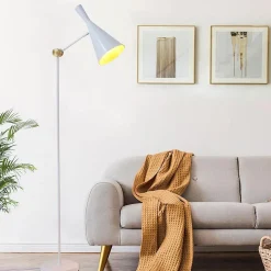 Lampadaire Industriel Blanc Abat-jour en Aluminium avec Intérieur Doré en Nid dAbeille E27 pour Salon