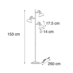 Lampadaire industriel noir avec or 3 lumières - Tommy