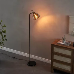 Lampadaire industriel noir verre fumé style atelier vintage - Linz