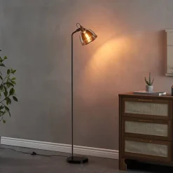 Lampadaire industriel noir verre fumé style atelier vintage - Linz