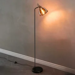 Lampadaire industriel noir verre fumé style atelier vintage - Linz