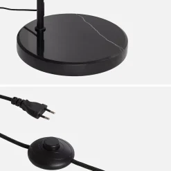 Lampadaire intérieur exotique rotin naturel métal et pierre effet marbre H170cm Diego