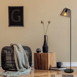 Lampadaire 'KORIE', lampadaire en métal noir, avec douille E27, hauteur 140 cm, pour le salon et le bureau