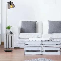 Lampadaire 'KORIE', lampadaire en métal noir, avec douille E27, hauteur 140 cm, pour le salon et le bureau