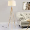 Lampadaire Lampe à Pied Avec Abat-jour Bois Métal Tissu Effet Bois Et Blanc 153 Cm lux.pro