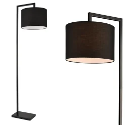 Lampadaire Lampe à Pied Avec Abat-jour Métal Et Tissu Noir 161 Cm lux.pro