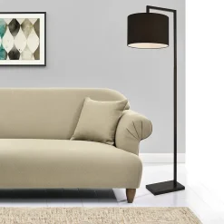 Lampadaire Lampe à Pied Avec Abat-jour Métal Et Tissu Noir 161 Cm lux.pro