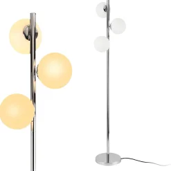 Lampadaire Lampe à Pied Lampe Sur Pied Métal Et Verre 3 X E14 154 Cm Chrome Et Blanc lux.pro