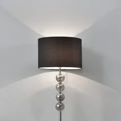 Lampadaire Lampe à Pied Métal Poli Tissu chrome Noir 155 Cm lux.pro