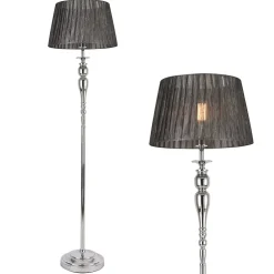 Lampadaire Lampe Sur Pied Métal Et Tissu Chrome Et Gris 1 X E27 lux.pro