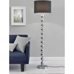 Lampadaire Lampe Sur Pied Métal Tissu Noir Chrome 155 Cm Diamètre 48 Cm E27 lux.pro