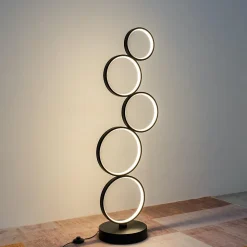 Lampadaire LED cercles superposés en métal noir - Newton