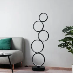 Lampadaire LED cercles superposés en métal noir - Newton