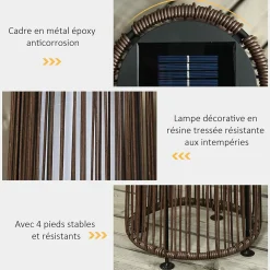 Lampadaire LED de jardin style colonial dia. 21,5 x 61H cm résine tressée filaire