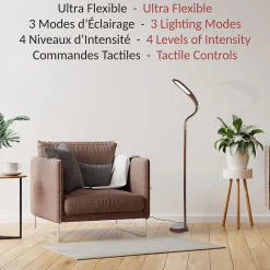 Lampadaire LED Effet Bois Wengé FISHTEC 3 Températures Tête Flexible Tactile