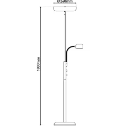 Lampadaire LED ROMIS 180 cm metal noir avec bras lecture dimmable interrupteur rotatif dimensions 26 x 43 cm
